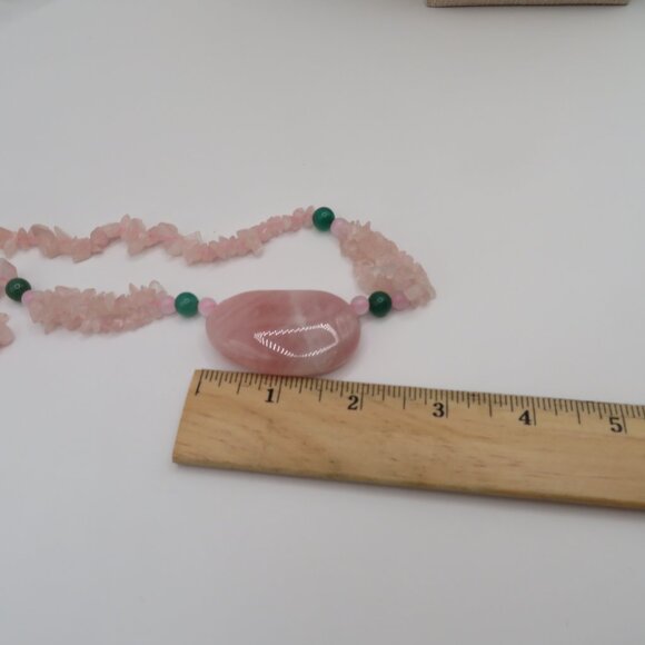 Rose Quartz and Nephrite Accent Stone Necklace - Picture 12 of 13